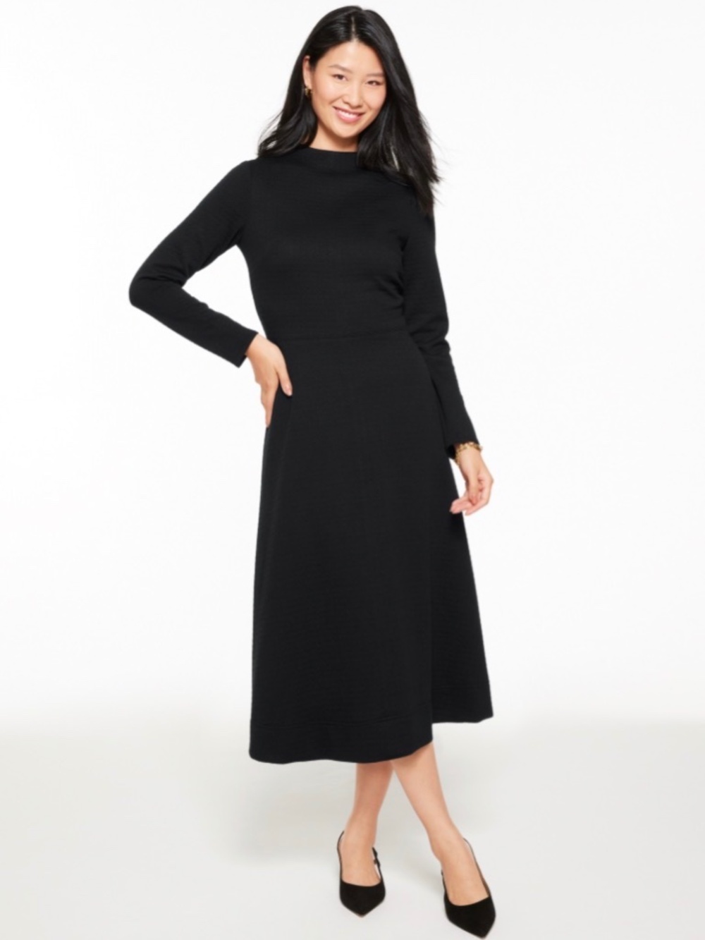Talbots Fit and Flare Midi Dress Black, New